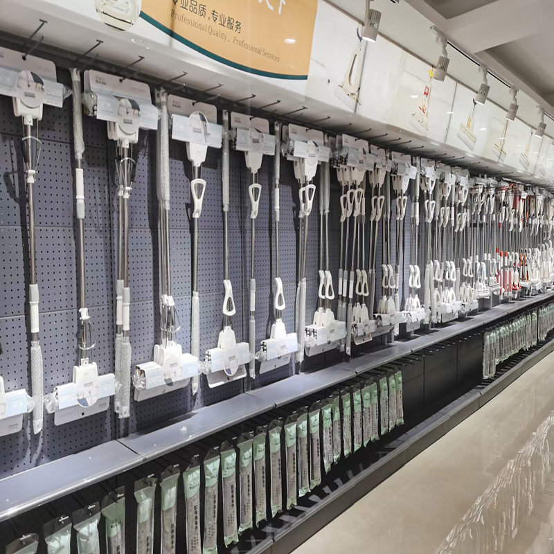 超市货架超市拖把扫把展示架清洁工具展架双线挂钩袋装食品架北京