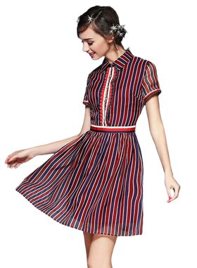 【限购一件体验价】奈昕让您穿着漂亮31266卍卐条纹A字裙连衣裙