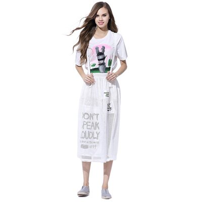 贴布字母印花透视网格半身裙定制