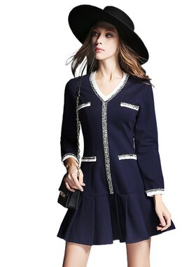 奈昕让您穿着漂亮个性化私人订制 93199 new dress气质长袖拼接短