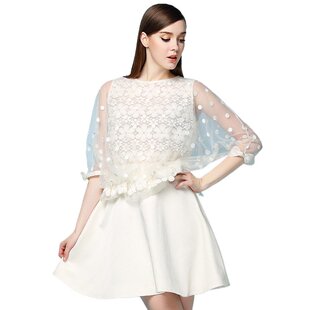 奈昕个性化私人定制 40100通勤气质淑女装网纱刺绣拼接纯色A字裙