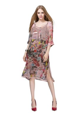 奈昕个性化私人定制 93426 new dress秋季新品七分袖网纱开叉复古