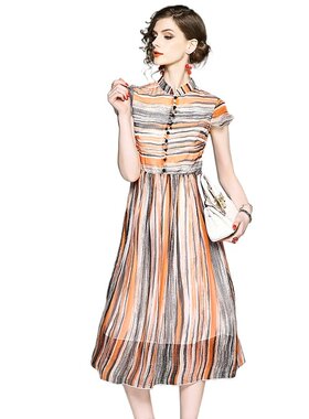 奈昕让您穿着漂亮个性化私人订制 31602 条纹撞色休闲简约拼接连