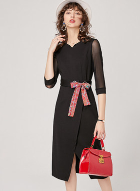 奈昕让您穿着漂亮个性化私人订制 62687连衣裙五分袖半开领简约秋