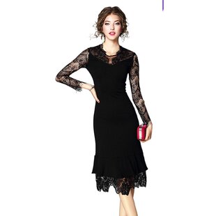 奈昕让您穿着漂亮个性化私人订制35708卍女性魅力修身连衣裙蕾丝