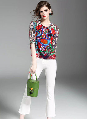 奈昕让您穿着漂亮个性化私人订制33144卍新款印花大码t恤女桑蚕丝