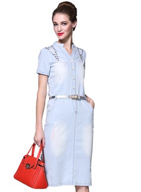 奈昕让您穿着漂亮个性化私人订制 6307 夏季半开领dress五角星铆