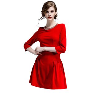 奈昕让您穿着好看个性化私人订制 80153女装时尚新款圆领钉珠dres