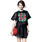 5104圆领喇叭袖 奈昕让您穿着好看个性 化私人订制 刺绣T恤双层下摆