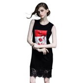 80120时尚 奈昕让您穿着好看个性 化私人订制 欧美圆领显瘦红唇印花