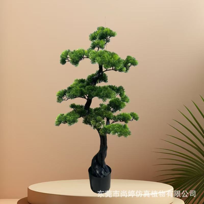 仿真美人松新中式仿真植物迎客松罗汉松室内装饰假树绿植盆栽摆件