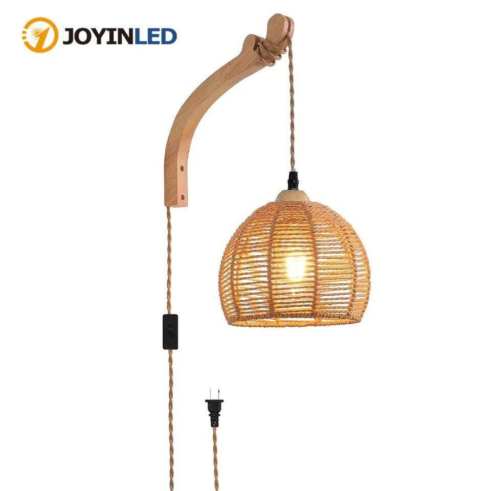 JOYINLED插入式壁灯农舍柳条壁灯乡村手工编织藤壁灯波西波台灯客