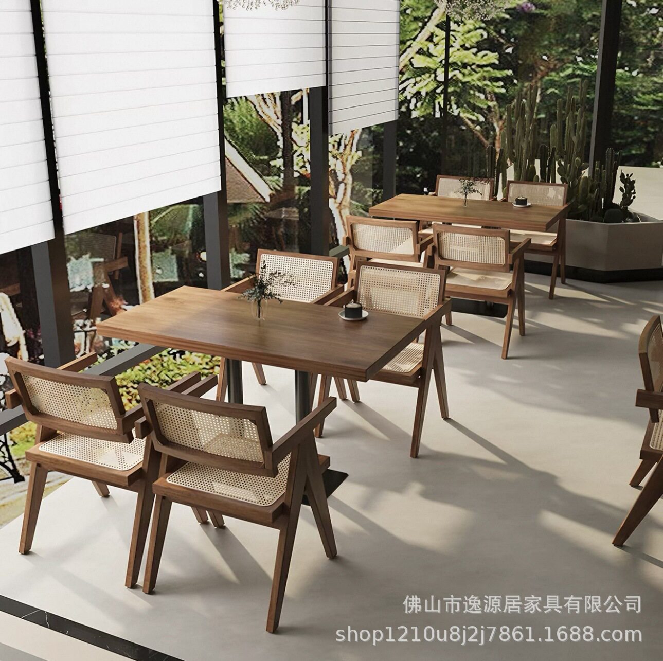 橡木实木网红桌椅组合藤椅汉堡店奶茶店酒吧酒馆书吧西餐咖啡餐厅