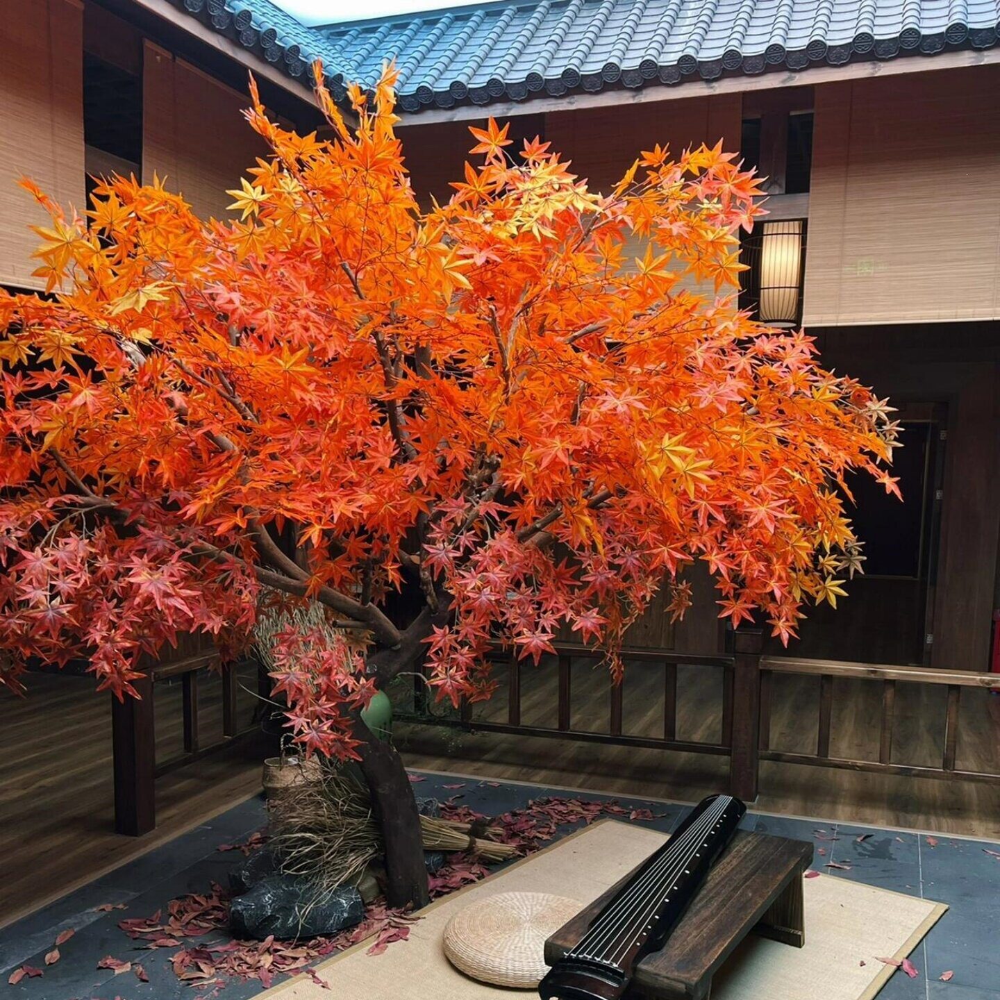 仿真枫叶树假红枫树大型商场酒店庭院绿植假树枯山水简约装饰造景
