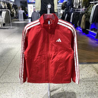 阿迪达斯新款男士红色舒适加绒保暖梭织夹克时尚百搭厚外套KR2519