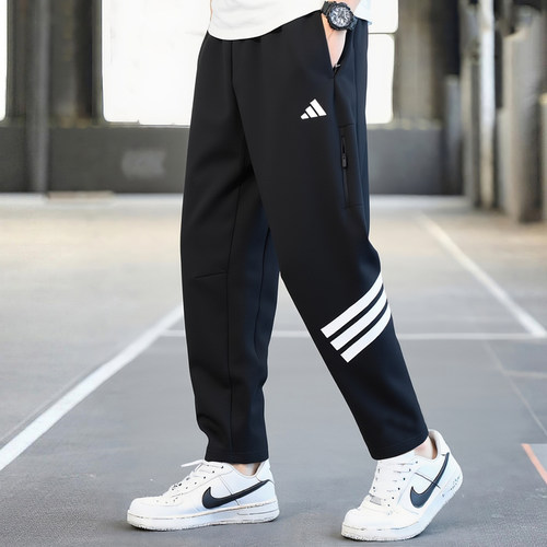 阿迪达斯男舒适透气百搭篮球运动裤复古针织宽松直筒卫裤JD4889