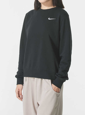 耐克女2025舒适百搭跑步上衣圆领套头衫黑色宽松运动卫衣 IB8752