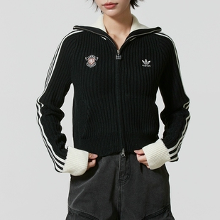 阿迪达斯女款新款早秋薄款舒适高端大气编织衫休闲外套 KF0718