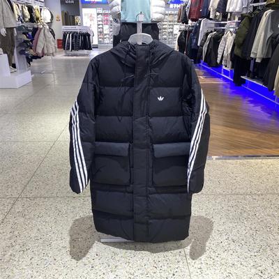 阿迪达斯2025新款男士保暖防风休闲运动连帽长款羽绒服男款KC2564
