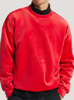 阿迪达斯马年新年款男红色舒适天鹅绒高质量加绒加厚卫衣KE4069