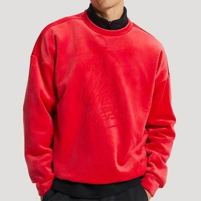 阿迪达斯马年新年款男红色舒适天鹅绒高质量加绒加厚卫衣KE4069