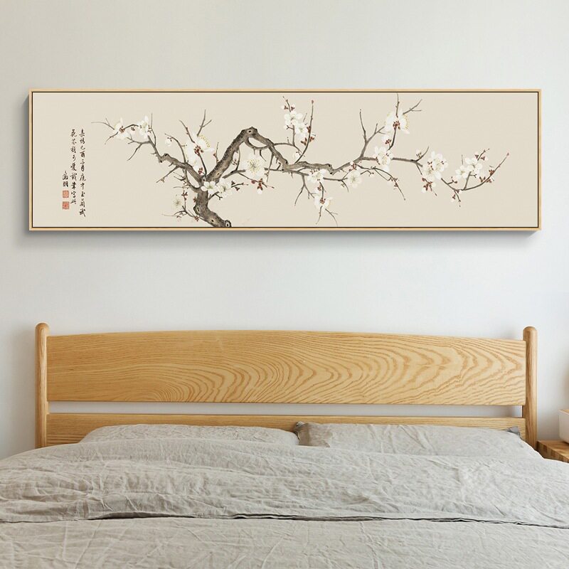 酒店民宿卧室床头装饰画新中式水墨花鸟客厅壁画茶室禅意梅花挂画