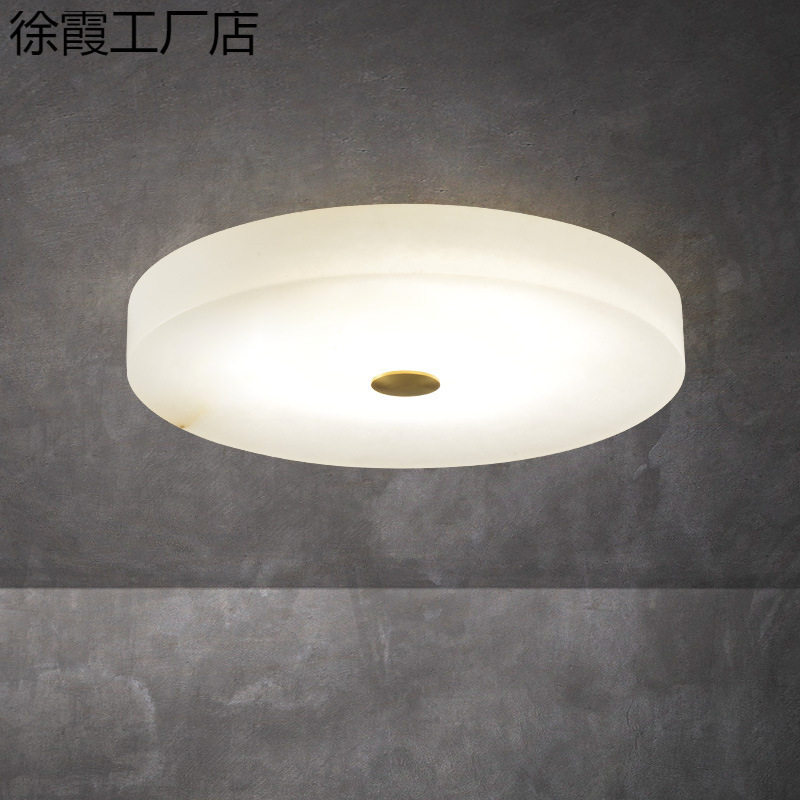 云石led吸顶灯现代新中式卧室书房全铜灯别墅阳台走廊过道云石灯