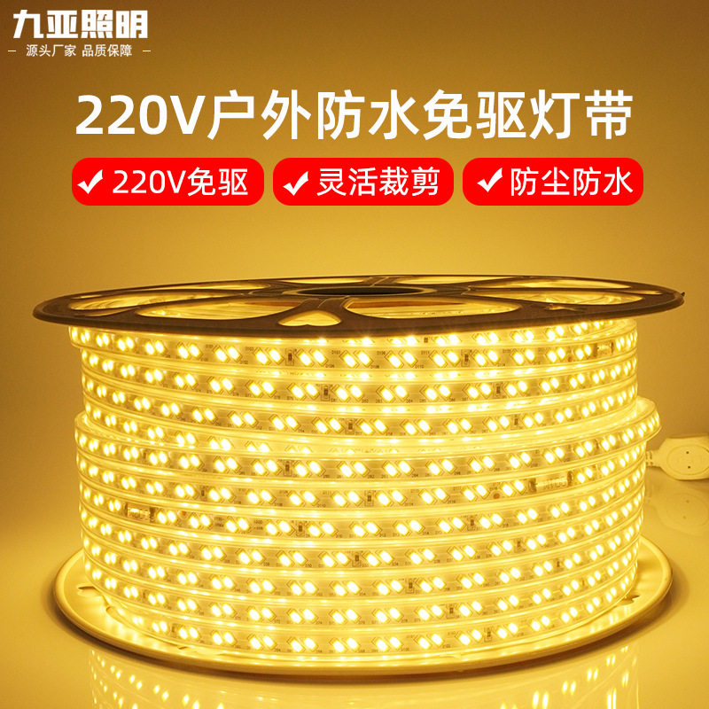 双排高亮室外led灯带户外防水5730灯条220V暖白光白富美led软灯带