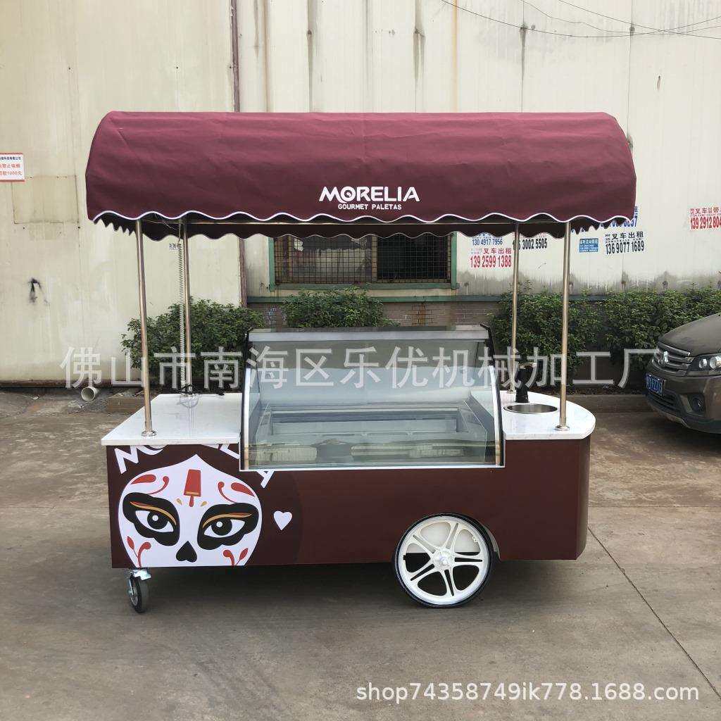 推车式冰淇淋冰棍展示柜 移动冰淇淋车雪糕花车 冰激凌冷冻移动车