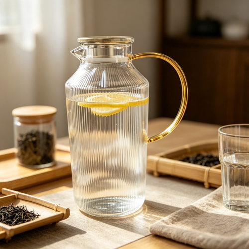 竖纹高硼硅耐热玻璃水壶家用过滤茶壶果汁花草冷饮壶大容量凉水壶