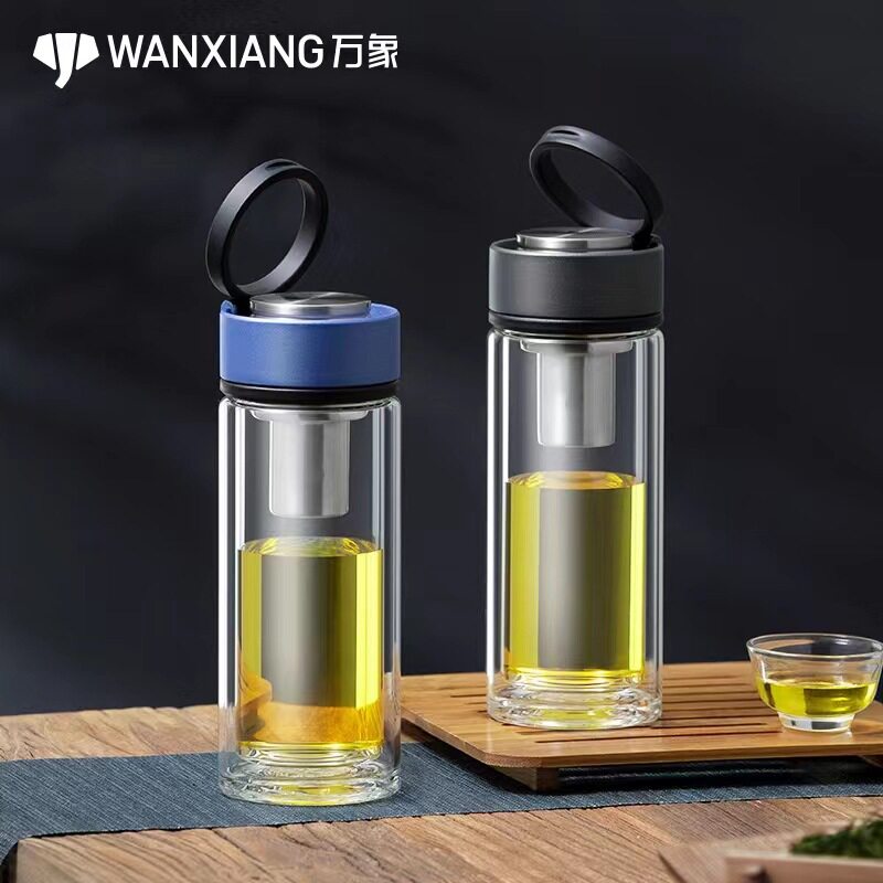 万象双层单层玻璃杯加厚男女士家用户外车载便携提环杯子批发印字