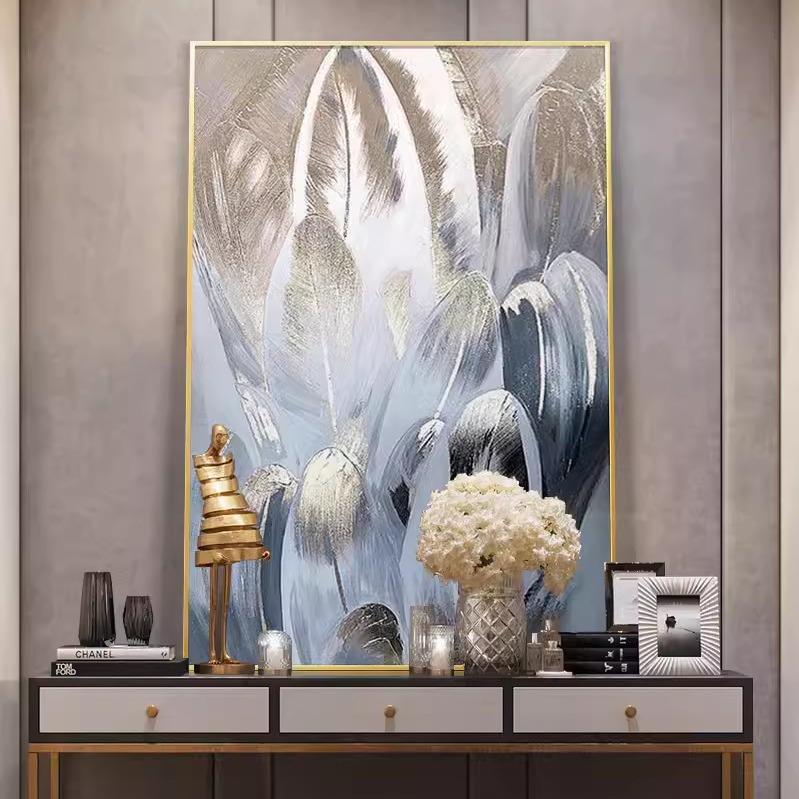 羽毛抽象手绘油画入户玄关装饰画现代意式极简走廊过道挂壁画