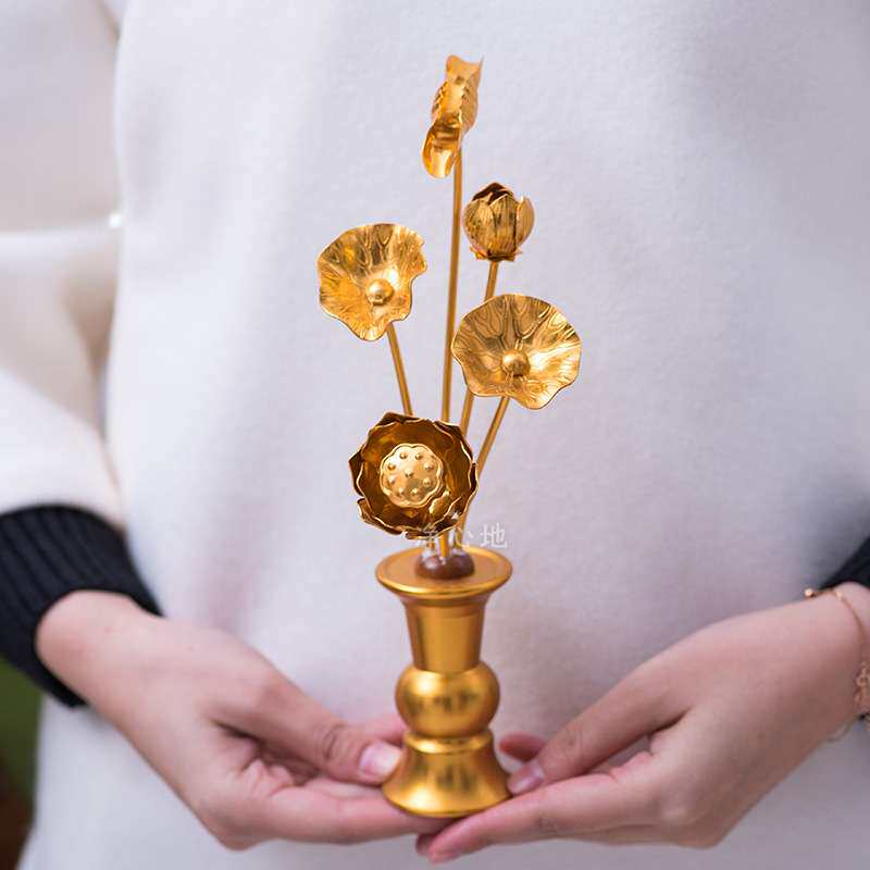 金花40厘米以内佛前供花供奉仿真花束鎏金彩绘供灯花莲花供佛花