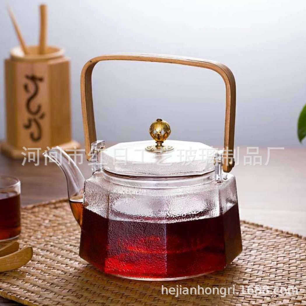 玻璃烧水壶煮茶器过滤泡茶壶高温耐热竹把锤纹提梁壶茶具电陶炉