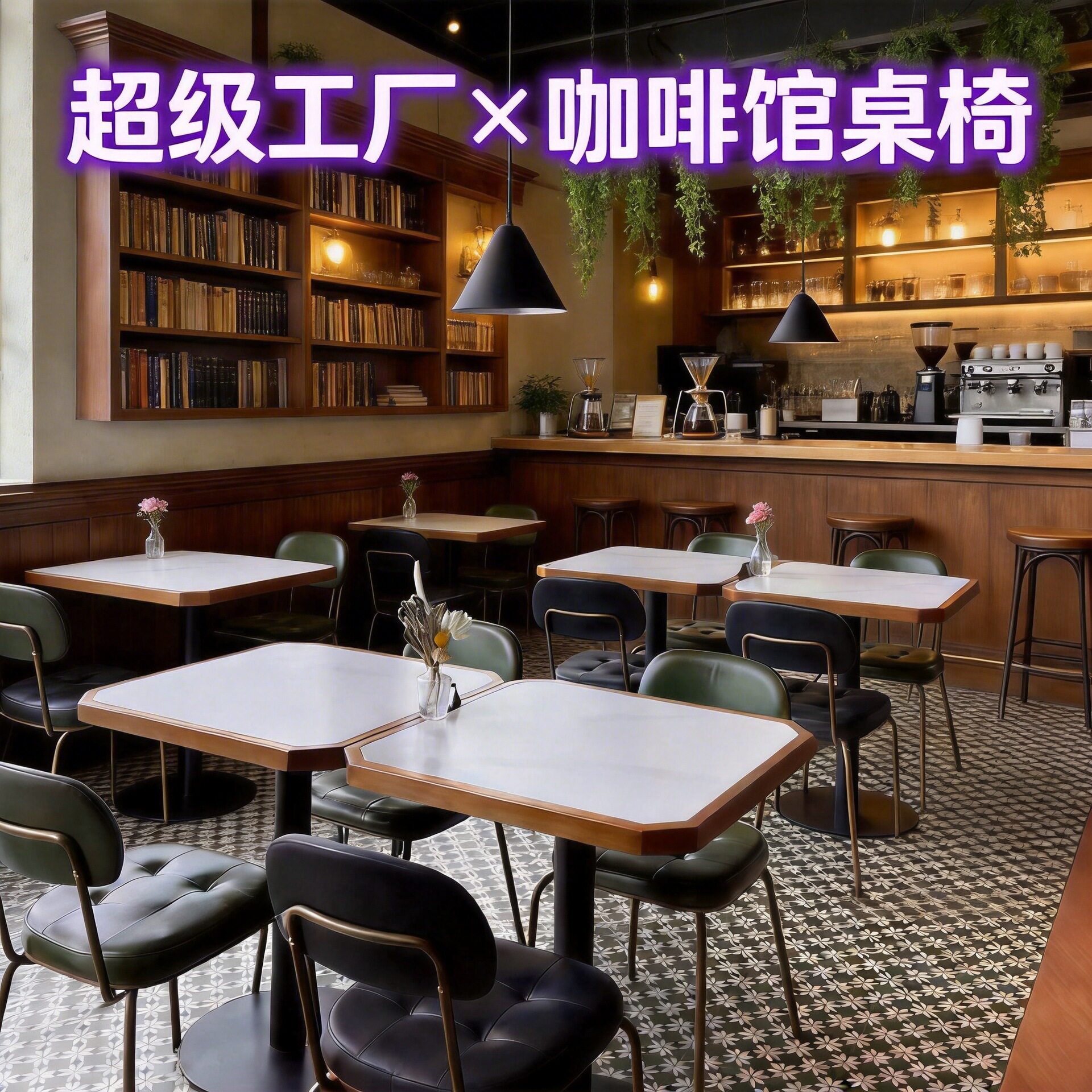 美式餐厅小酒馆方桌实木岩板桌椅组合咖啡厅甜品店大理石复古餐桌