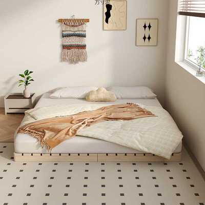 实木日式榻榻米床落地式出租房折叠床架现代双人排骨架卧室木板床