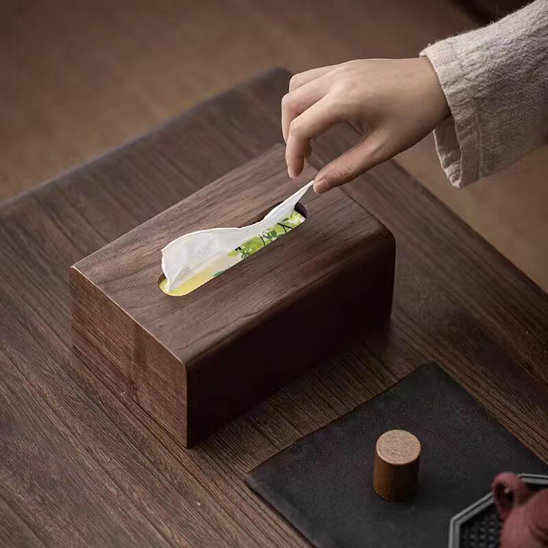 北美胡桃木纸巾盒客厅茶几实木抽纸盒民宿餐厅木质纸抽收纳盒轻奢