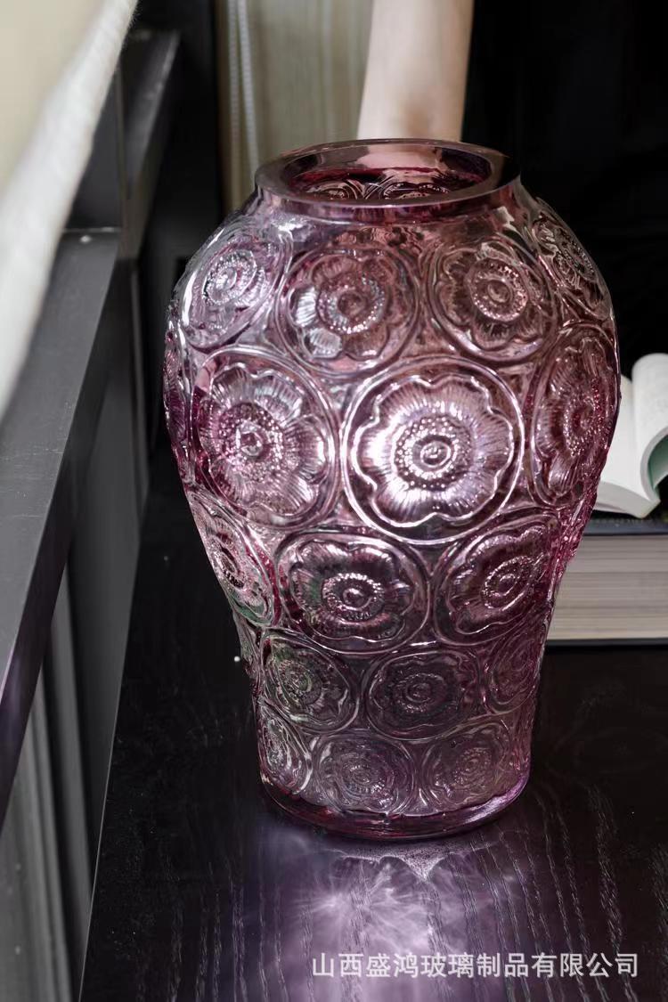 复古欧式浮雕玻璃花瓶客厅餐桌艺术品高级摆件鲜花绿植插花器批发