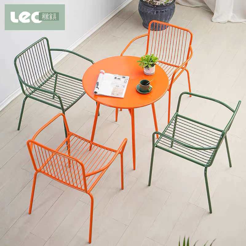 露天桌椅家具 北欧户外桌椅组合现代简约饮料店休闲铁椅小茶几