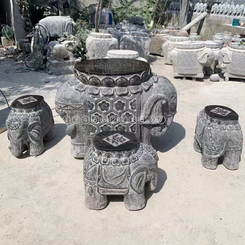 石雕象墩坐凳大理石石桌石凳中式庭院复古工艺石桌厂家