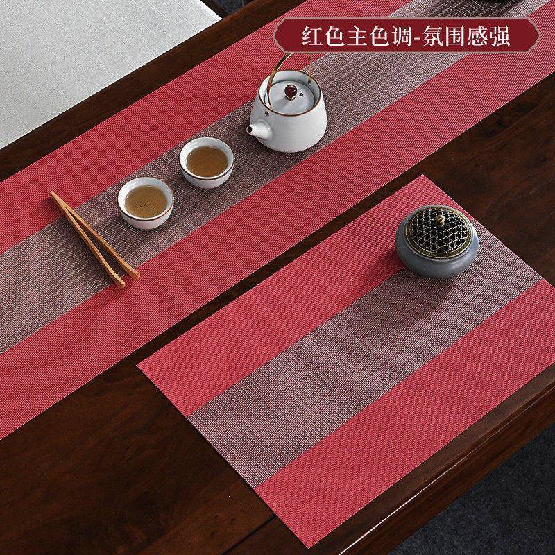 新中式PVC 防水长条桌旗禅意茶几桌布茶盘垫餐柜垫轻奢装饰桌布