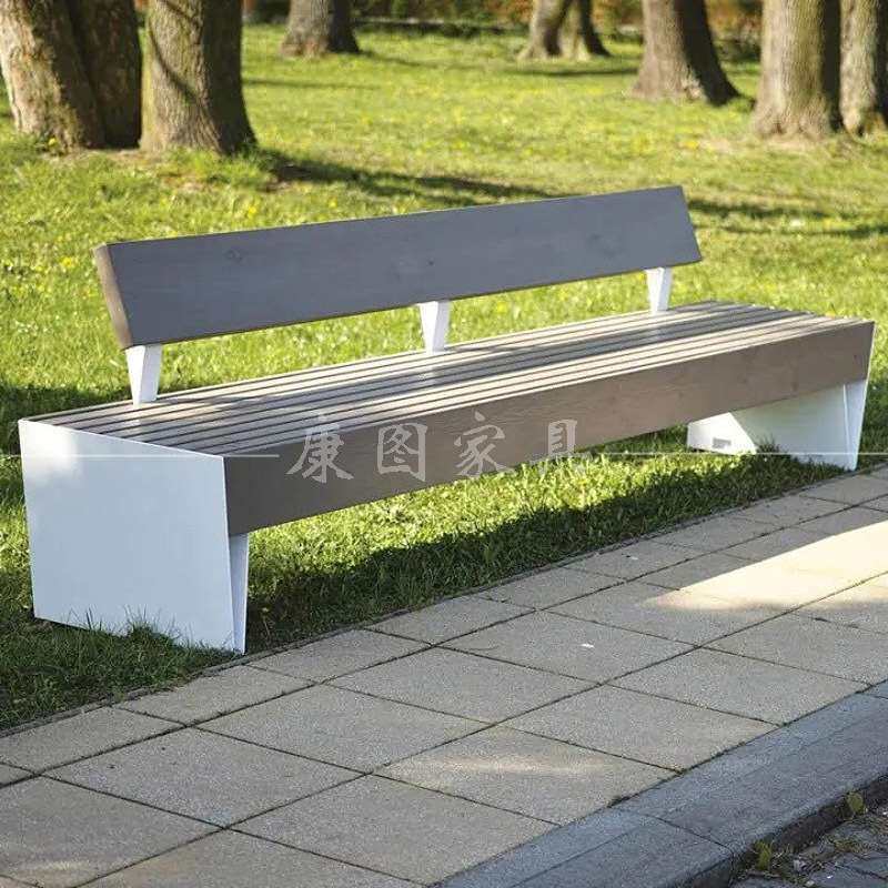 创意不锈钢公园椅长凳户外座椅广场庭院小区防腐木休闲长椅坐凳