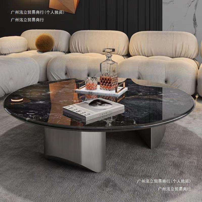 意式微晶石石茶几茶台极简客厅家用大理石台面大小圆形茶几组合
