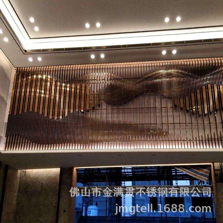 现代简约 雕刻镂空不锈钢屏风隔断 酒店大厅竖条花格装饰制作