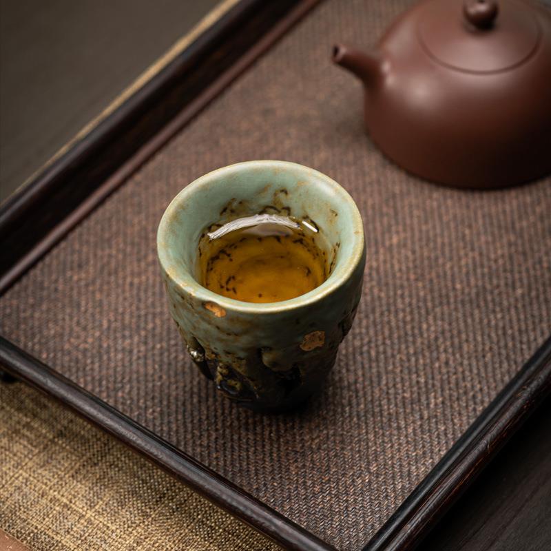 窑变志野烧杯子柴烧岩矿主人杯茶杯纯手工复古粗陶品茗杯茶盏单杯