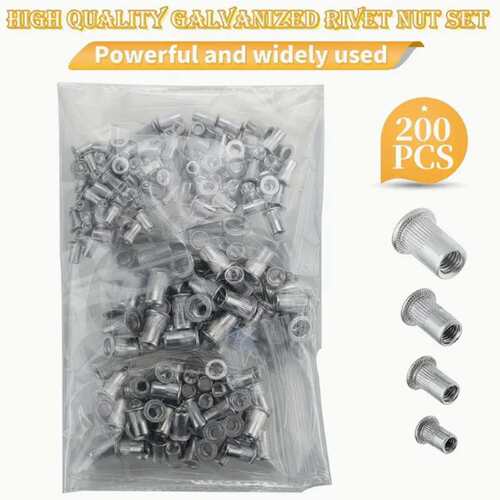200pcs304不锈钢拉铆螺母平头竖纹拉姆钉M3M4M5M6组合套件