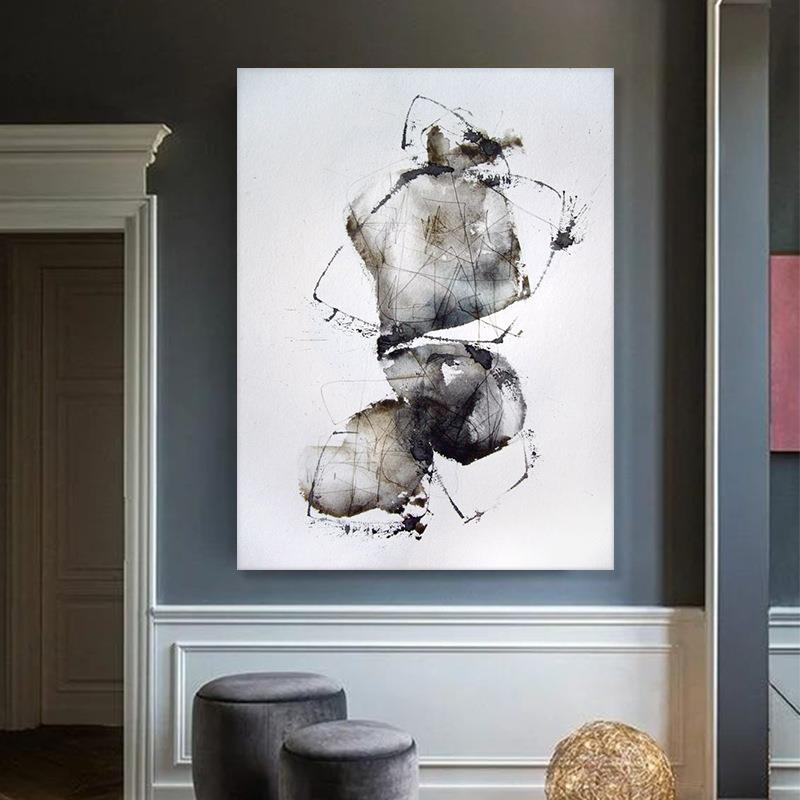 纯手绘油画现代客厅装饰玄关画立体抽象景墙画酒店客房是我床头画