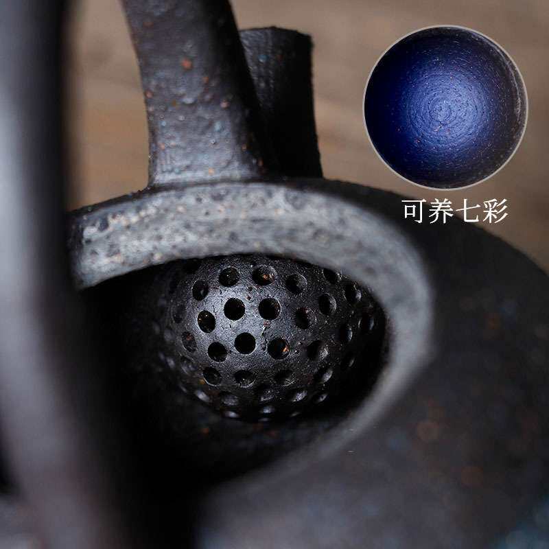 唐宋高越岩矿茶壶纯手工日式泡茶壶中国古风茶壶原矿粗陶提梁壶