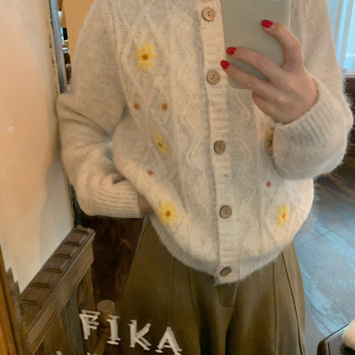 Flower April（FA）-女秋冬季软糯针织外套慵懒风宽松上衣保暖毛