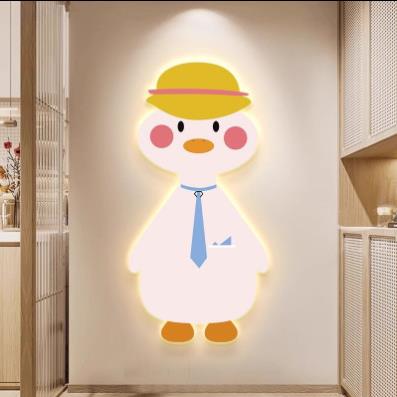 北欧玄关装饰画儿童卧室挂画LED氛围发光灯画可爱网红鸭子挂画